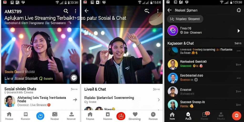 Tampilan antarmuka utama AMS789 dengan fitur Live Streaming.