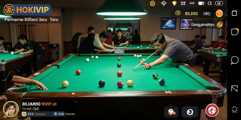 Antarmuka HOKIVIP menampilkan fitur permainan billiard yang memukau.