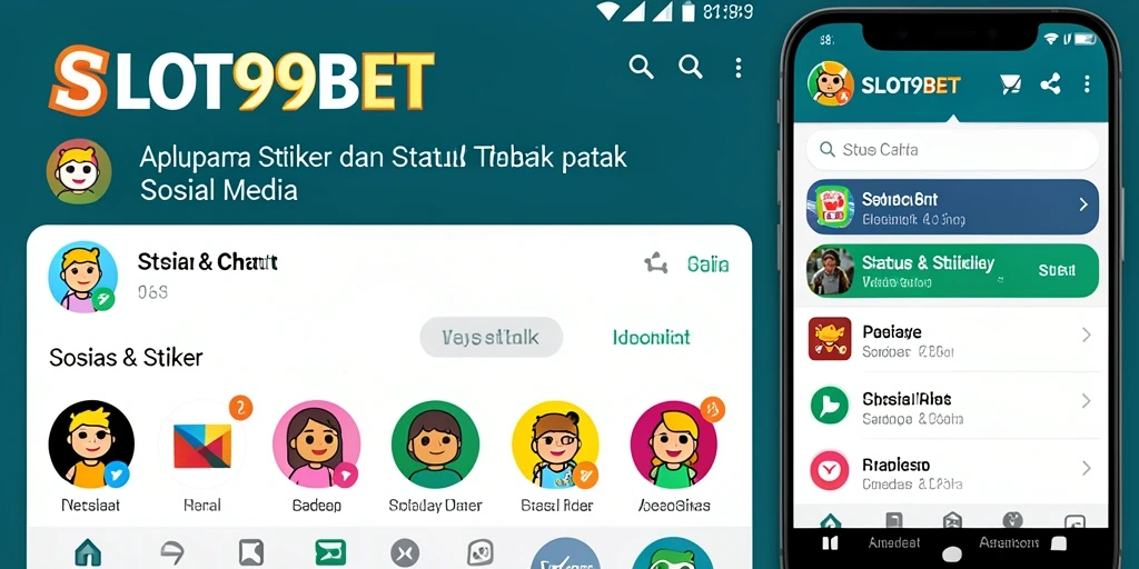 Antarmuka aplikasi SLOT99BET dengan berbagai stiker menarik dan status kreatif.