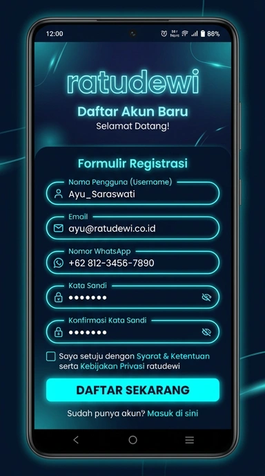 Panduan Registrasi Akun Baru ratudewi untuk Android